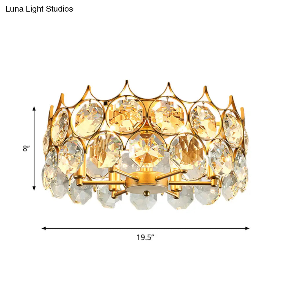 Contemporary Crystal Gold Semi Flush Mount Ceiling Light With 6 Heads