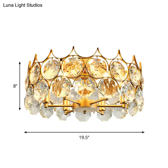 Contemporary Crystal Gold Semi Flush Mount Ceiling Light With 6 Heads