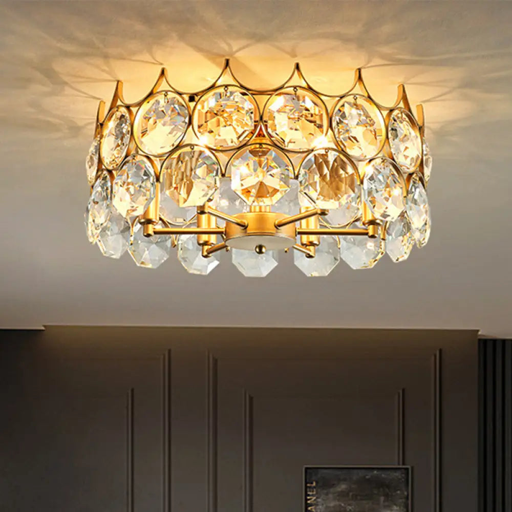 Contemporary Crystal Gold Semi Flush Mount Ceiling Light With 6 Heads