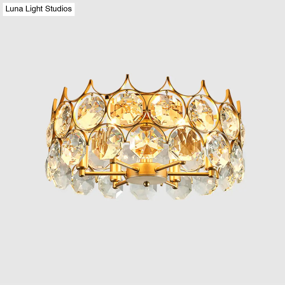 Contemporary Crystal Gold Semi Flush Mount Ceiling Light With 6 Heads