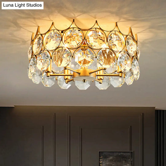 Contemporary Crystal Gold Semi Flush Mount Ceiling Light With 6 Heads
