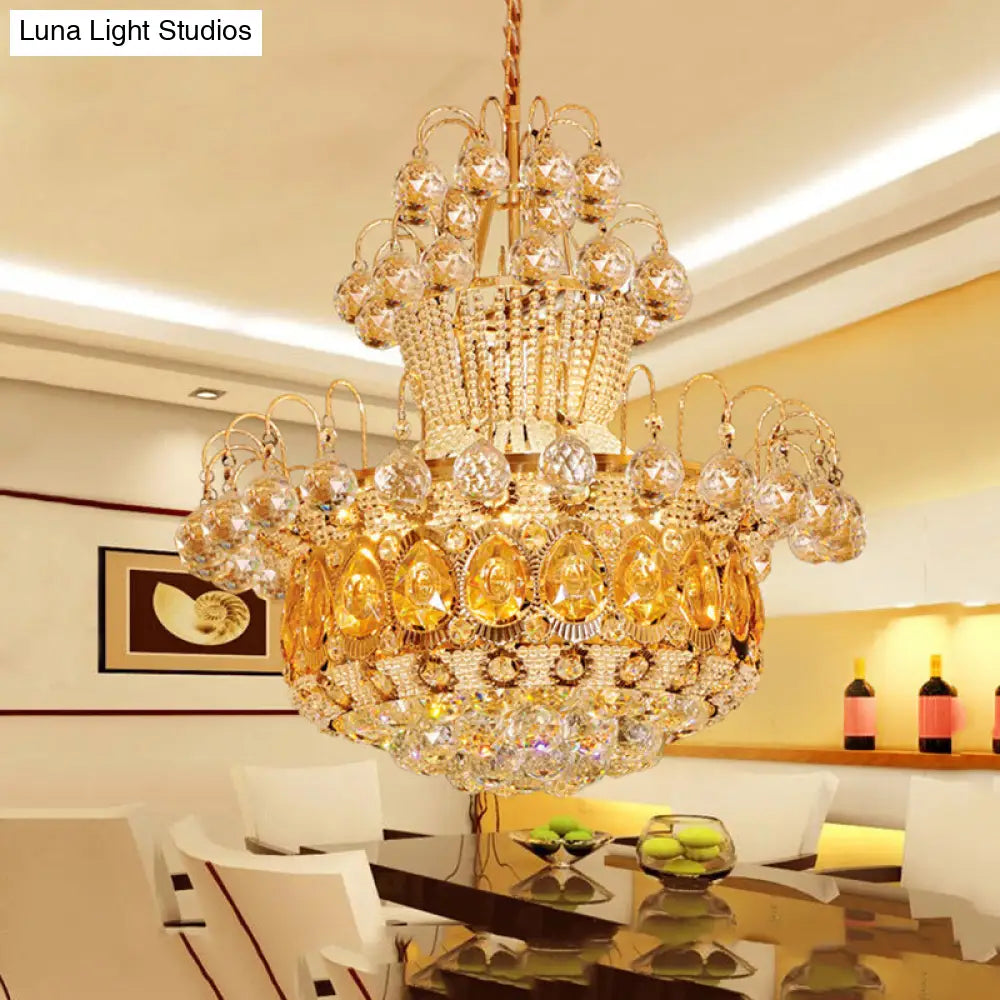 Crystal 6-Light Gold Gourd Ceiling Light: Modern Hang Fixture For Dining Room 18/23.5 / 18