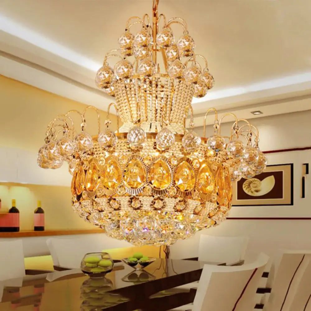 Contemporary Crystal Gourd Ceiling Light - 6 Lights Gold Hanging Fixture Dining Room Décor