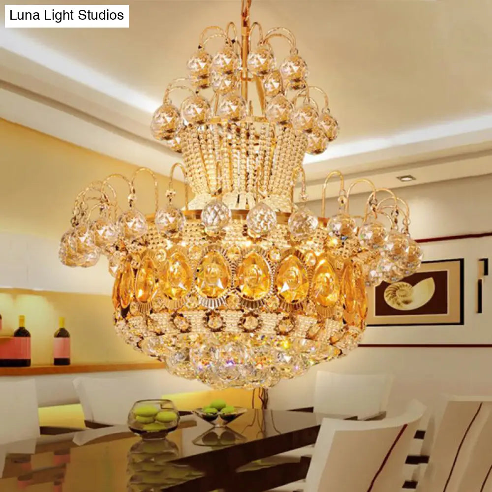 Crystal 6-Light Gold Gourd Ceiling Light: Modern Hang Fixture For Dining Room 18/23.5 / 23.5