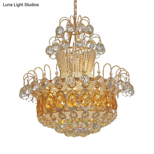 Contemporary Crystal Gourd Ceiling Light - 6 Lights Gold Hanging Fixture Dining Room Décor