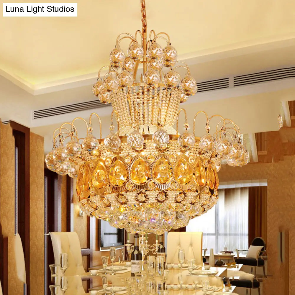 Contemporary Crystal Gourd Ceiling Light - 6 Lights Gold Hanging Fixture Dining Room Décor