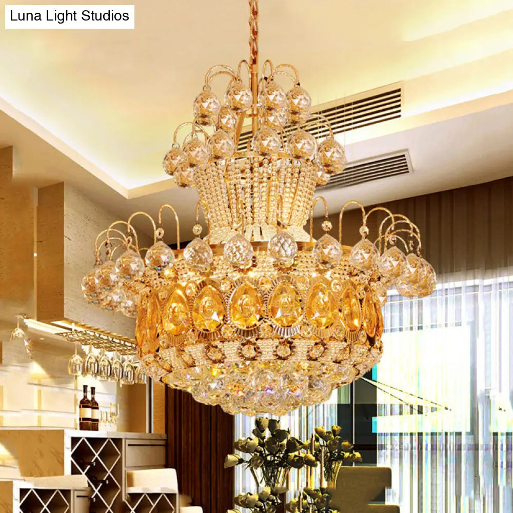 Crystal 6-Light Gold Gourd Ceiling Light: Modern Hang Fixture For Dining Room 18/23.5