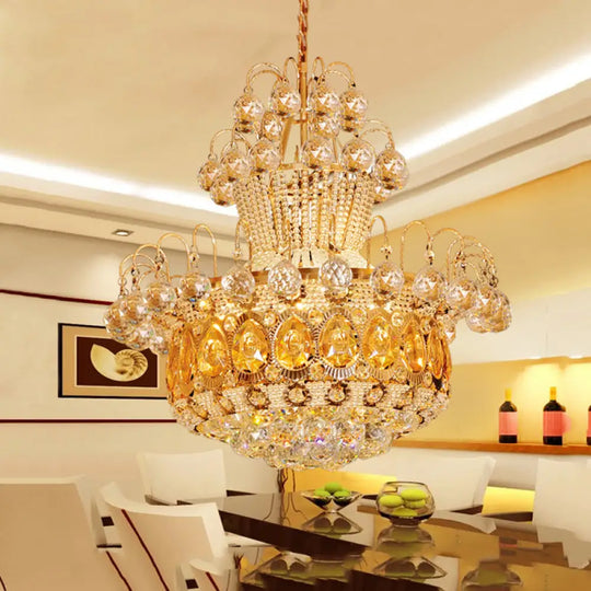 Contemporary Crystal Gourd Ceiling Light - 6 Lights Gold Hanging Fixture Dining Room Décor