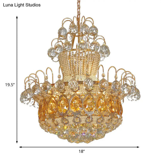 Crystal 6-Light Gold Gourd Ceiling Light: Modern Hang Fixture For Dining Room 18/23.5