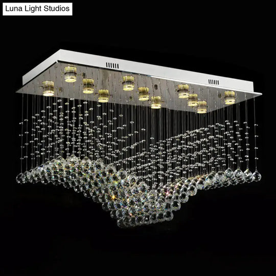 Contemporary Crystal Gull Flush Mount Lamp - 11-Bulb Stainless Steel Ceiling Lighting For Living