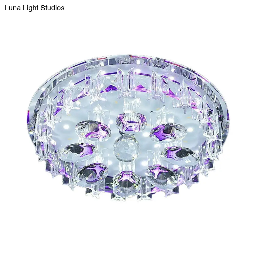 Contemporary Crystal Hallway Led Ceiling Lamp In Purple/Coffee - Warm/White Light