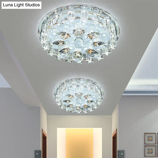 Contemporary Crystal Hallway Led Ceiling Lamp In Purple/Coffee - Warm/White Light