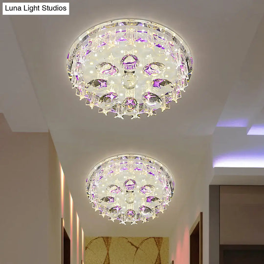 Contemporary Crystal Hallway Led Ceiling Lamp In Purple/Coffee - Warm/White Light