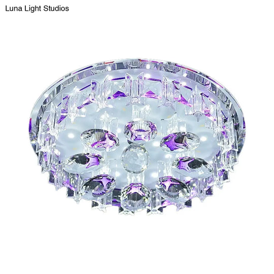 Contemporary Crystal Hallway Led Ceiling Lamp In Purple/Coffee - Warm/White Light