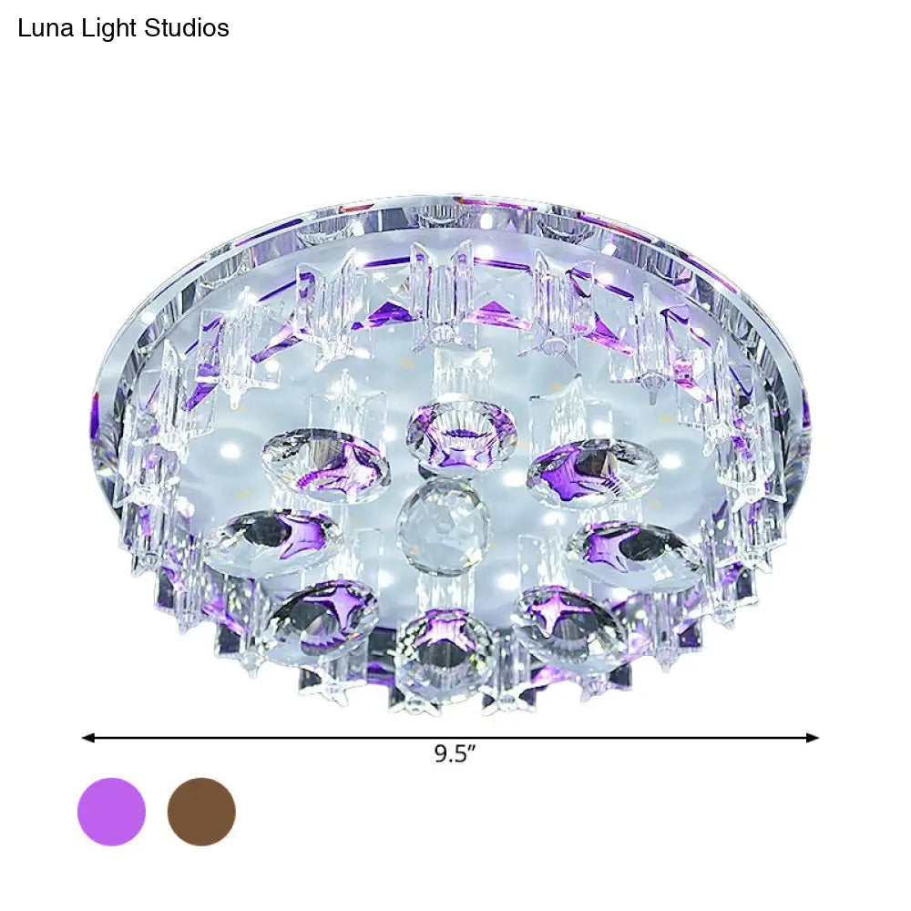 Contemporary Crystal Hallway Led Ceiling Lamp In Purple/Coffee - Warm/White Light