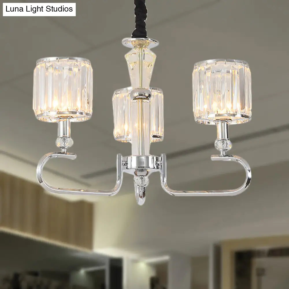 Contemporary Crystal Hanging Ceiling Light: 3/6 Lights Chrome Chandelier Design 3 /