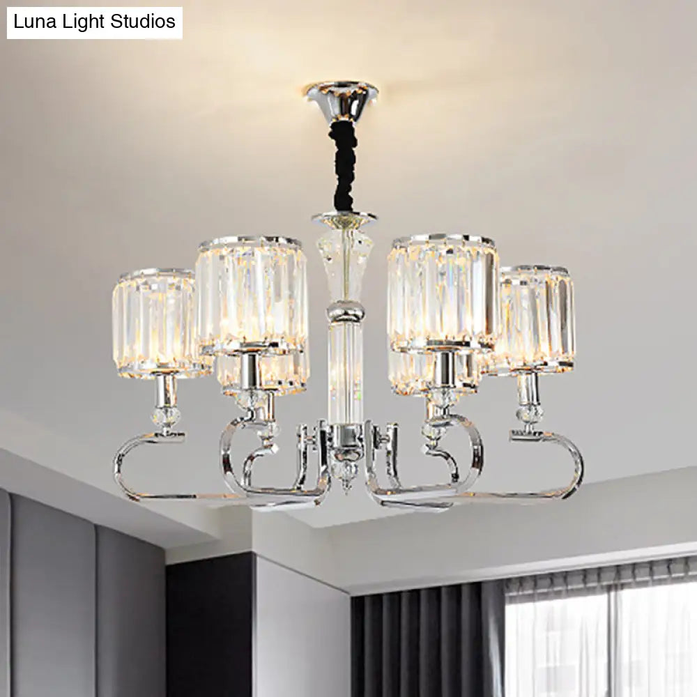 Contemporary Crystal Hanging Ceiling Light - Chrome Chandelier 3/6 Options