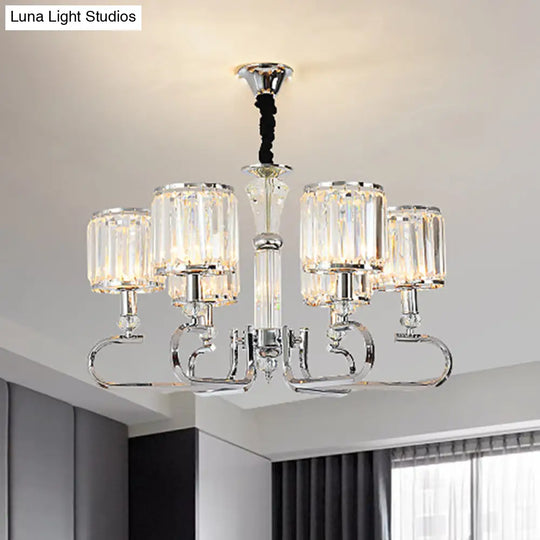 Contemporary Crystal Hanging Ceiling Light - Chrome Chandelier 3/6 Options