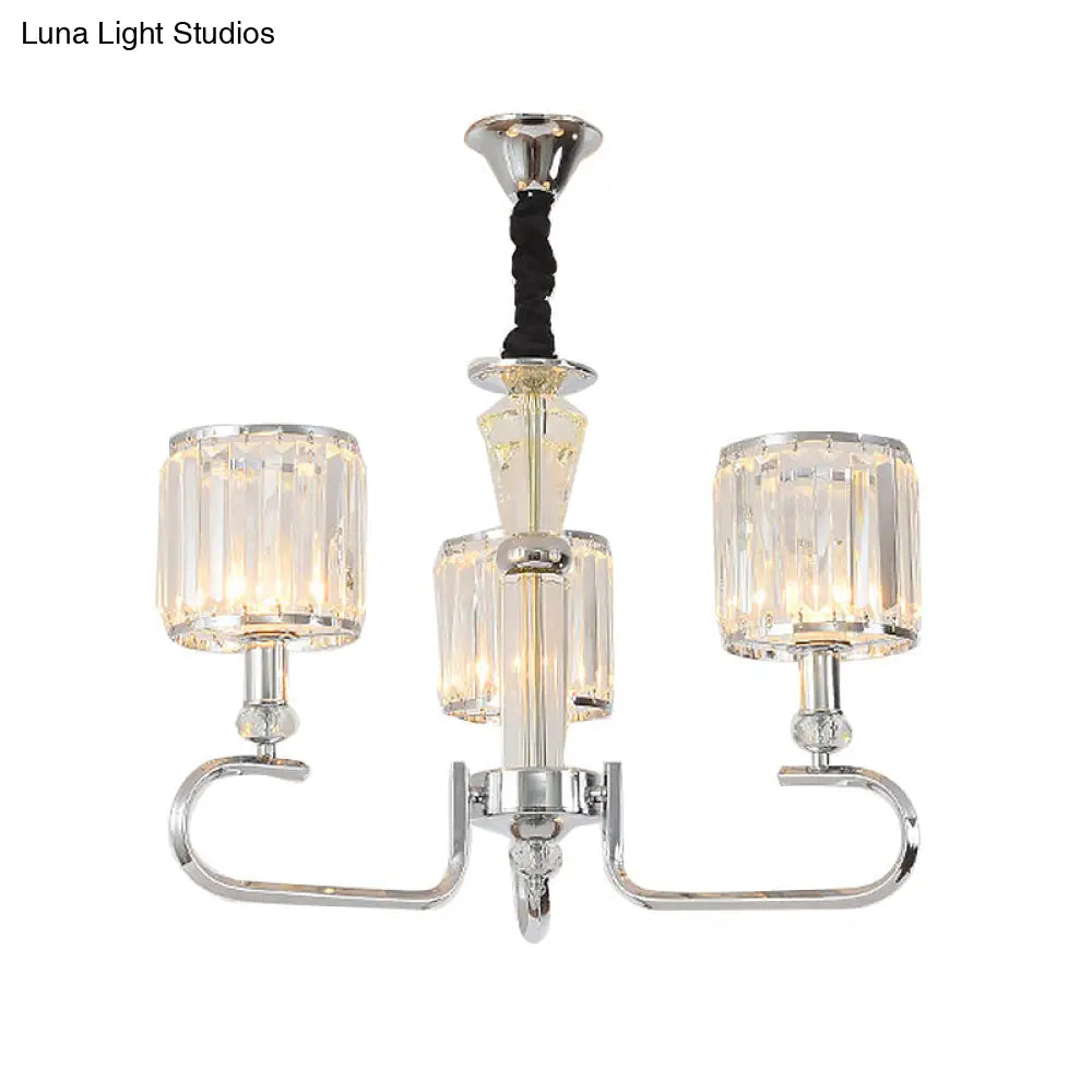 Contemporary Crystal Hanging Ceiling Light - Chrome Chandelier 3/6 Options