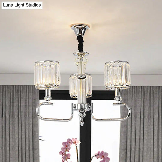 Contemporary Crystal Hanging Ceiling Light - Chrome Chandelier 3/6 Options