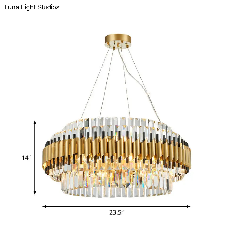 Contemporary Crystal Round Pendant Light - 12/16-Light Golden Chandelier