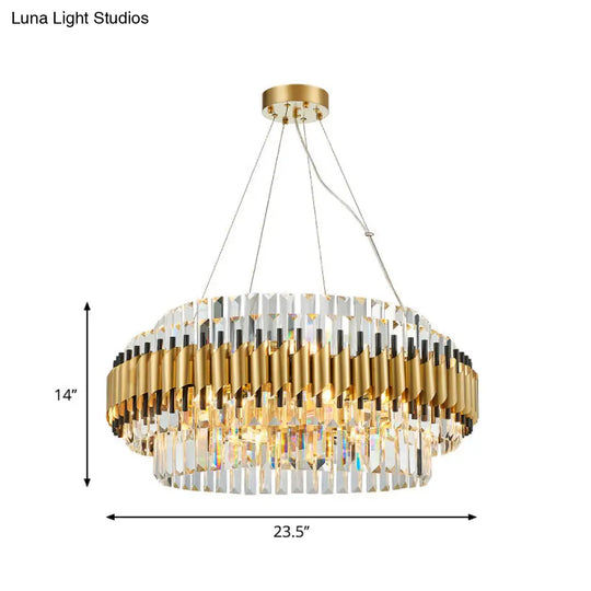 Contemporary Crystal Round Pendant Light - 12/16-Light Golden Chandelier