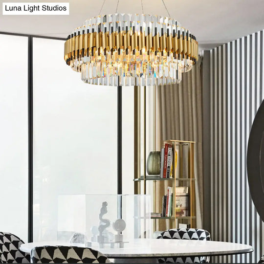 Contemporary Crystal Round Pendant Light - 12/16-Light Golden Chandelier