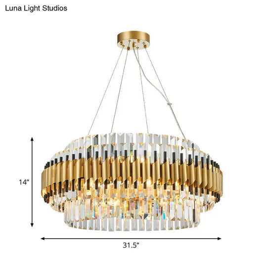 Contemporary Crystal Round Pendant Light - 12/16-Light Golden Chandelier