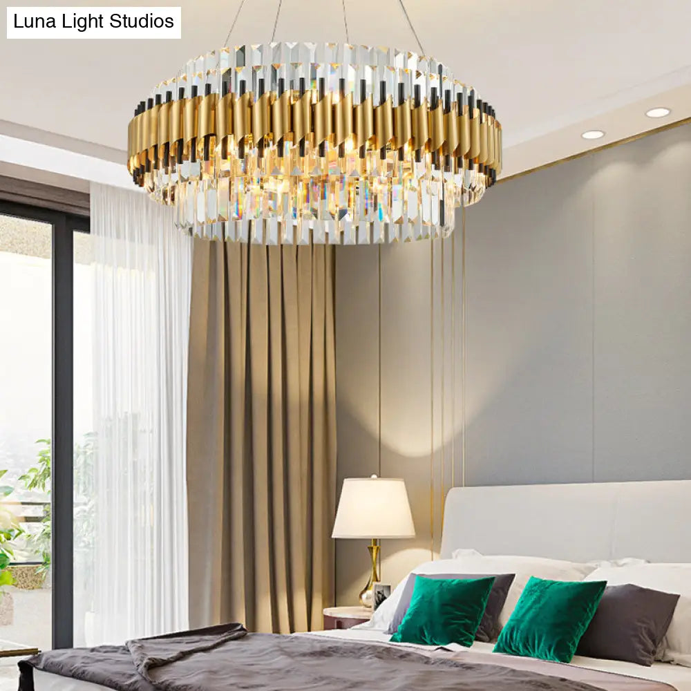 Contemporary Crystal Hanging Pendant Light - 12/16-Light Golden Chandelier