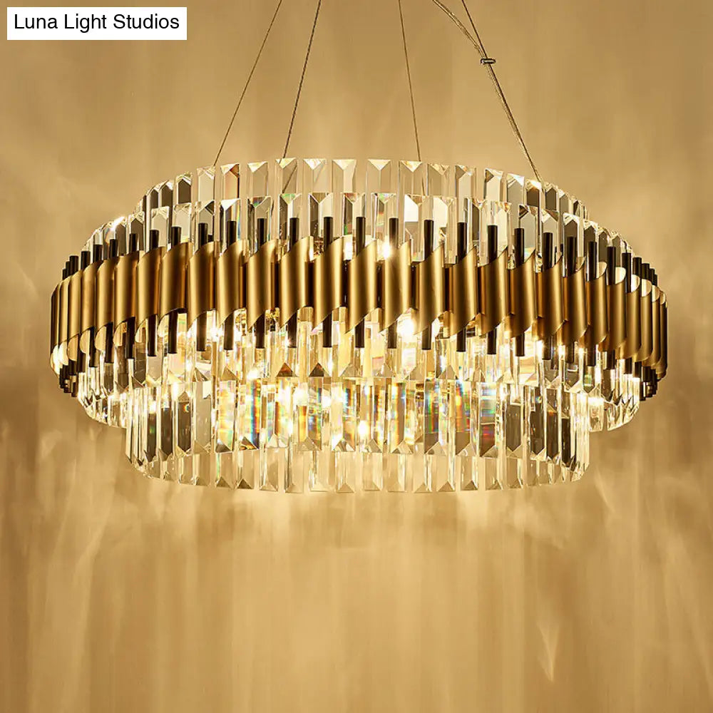 Contemporary Crystal Round Pendant Light - 12/16-Light Golden Chandelier 12 / Gold