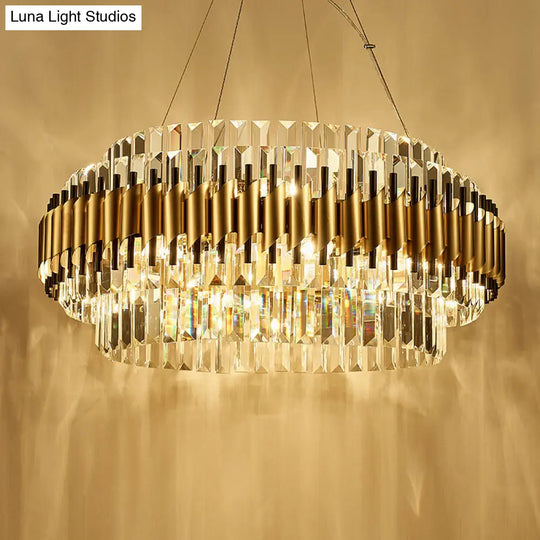 Contemporary Crystal Round Pendant Light - 12/16-Light Golden Chandelier 12 / Gold