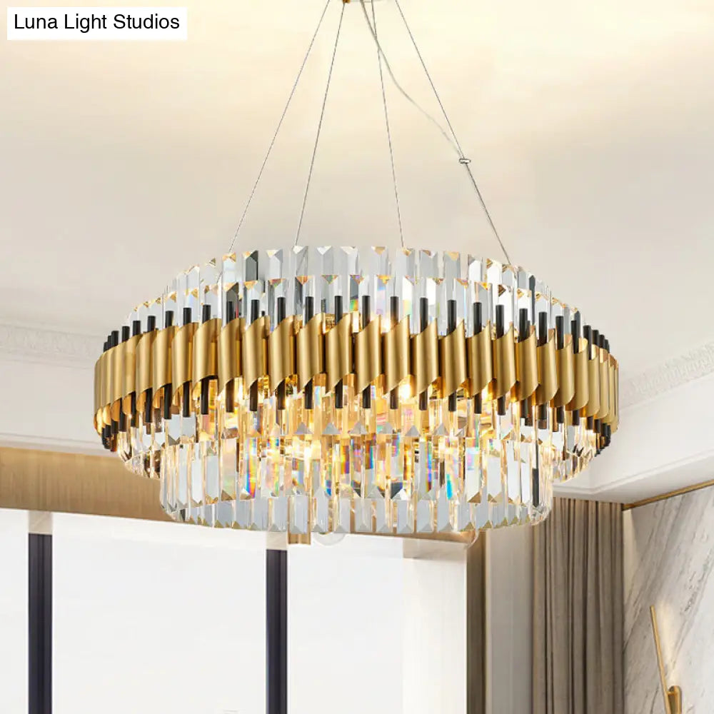 Contemporary Crystal Round Pendant Light - 12/16-Light Golden Chandelier