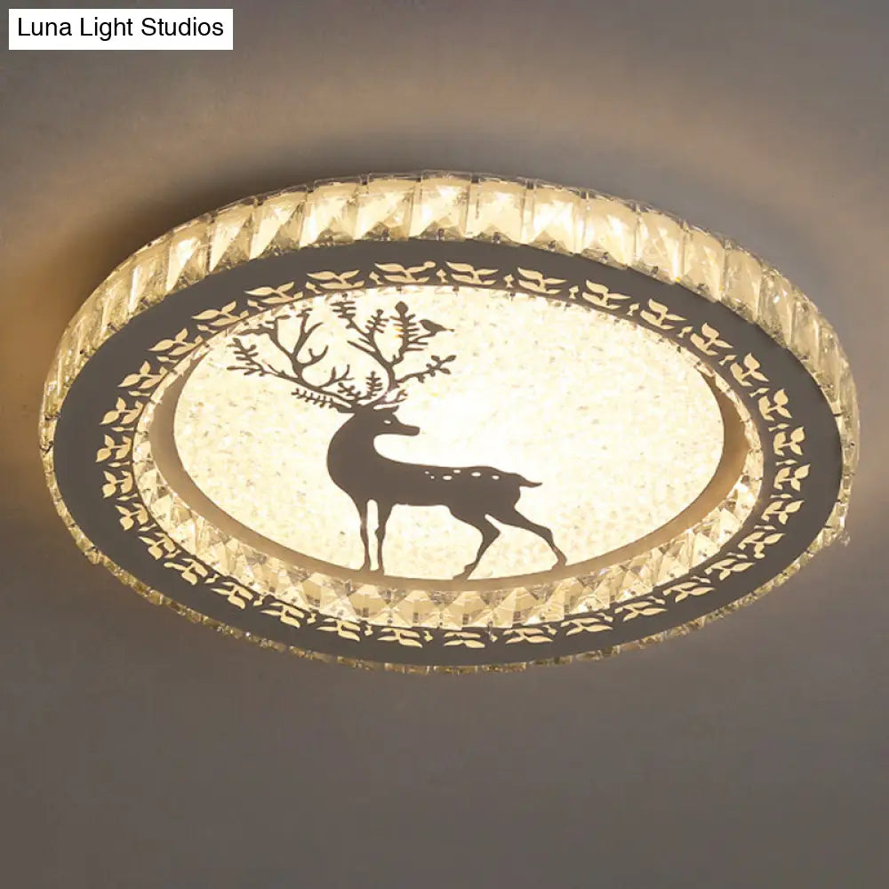 Contemporary Crystal Led Bedroom Ceiling Light In Stainless-Steel Flush Mount / Warm Deer