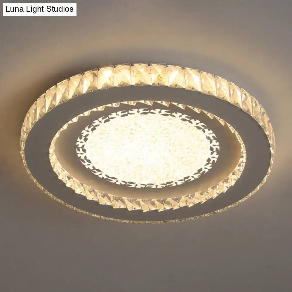 Contemporary Crystal Led Bedroom Ceiling Light In Stainless-Steel Flush Mount / Warm Leaf