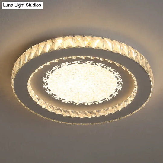 Contemporary Crystal Led Bedroom Ceiling Light In Stainless-Steel Flush Mount / Warm Leaf