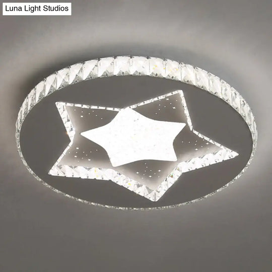 Contemporary Crystal Led Bedroom Ceiling Light In Stainless-Steel Flush Mount / Third Gear Star