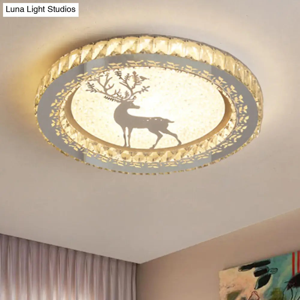 Contemporary Crystal Led Bedroom Ceiling Light In Stainless-Steel Flush Mount