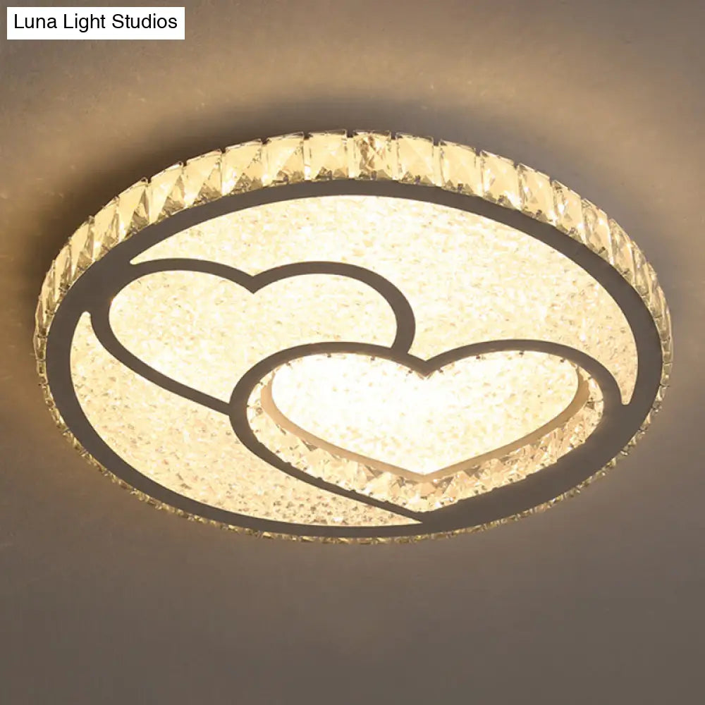 Contemporary Crystal Led Bedroom Ceiling Light In Stainless-Steel Flush Mount / Warm Loving Heart