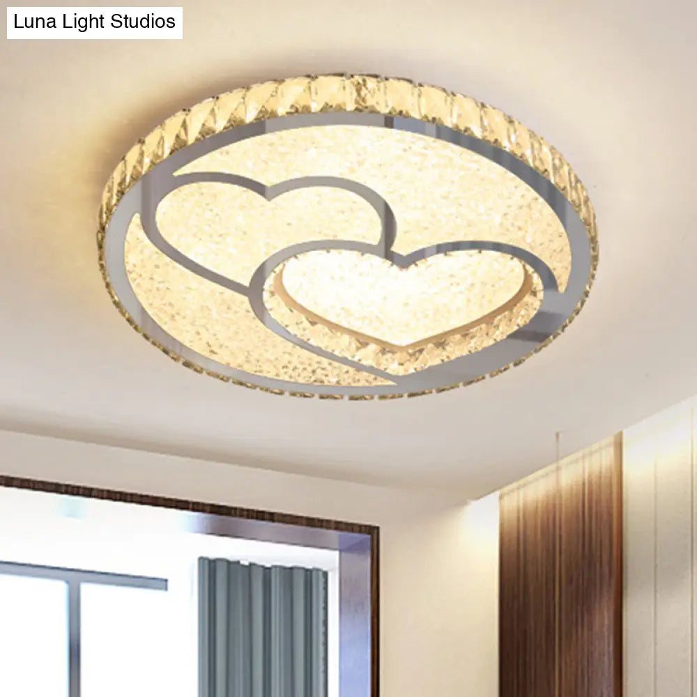 Contemporary Crystal Led Bedroom Ceiling Light In Stainless - Steel Flush Mount