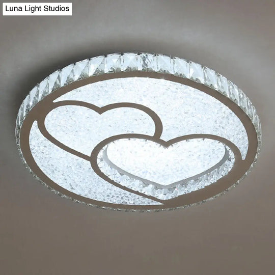 Contemporary Crystal Led Bedroom Ceiling Light In Stainless-Steel Flush Mount / White Loving Heart