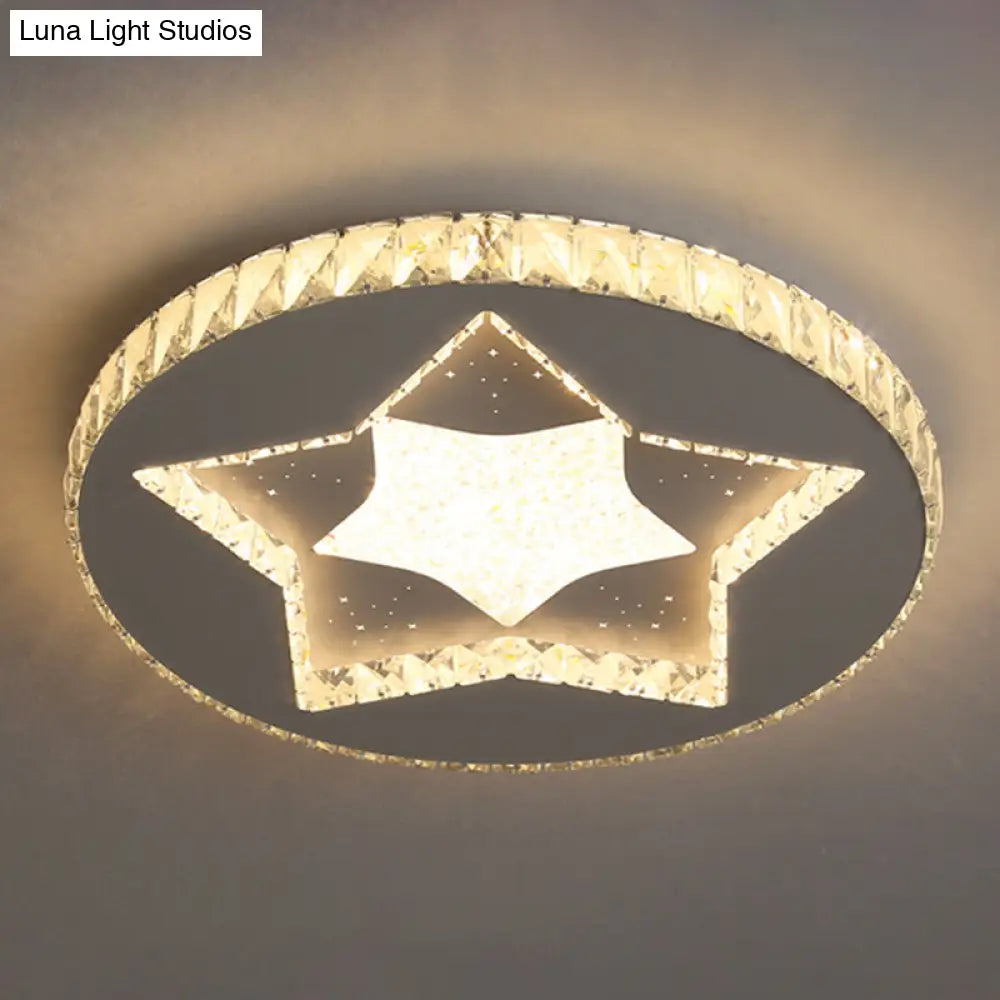 Contemporary Crystal Led Bedroom Ceiling Light In Stainless-Steel Flush Mount / Warm Star