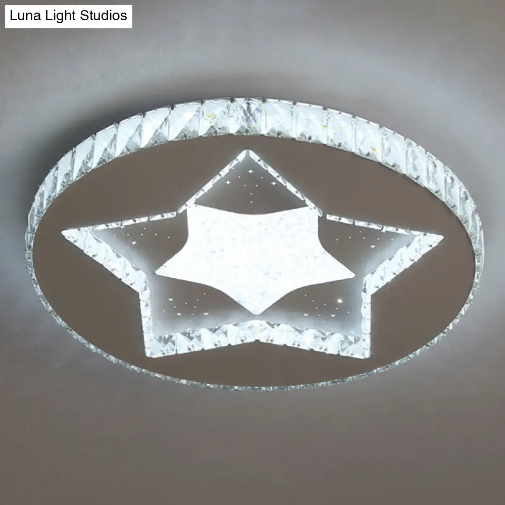 Contemporary Crystal Led Bedroom Ceiling Light In Stainless-Steel Flush Mount / White Star