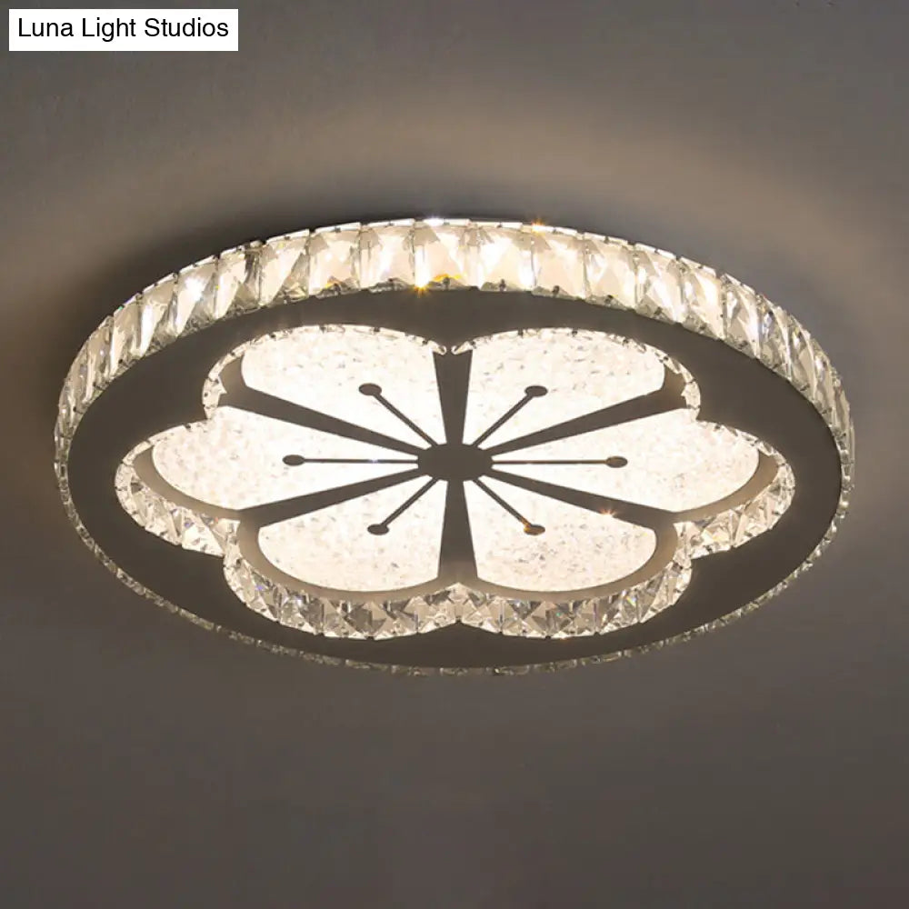 Contemporary Crystal Led Bedroom Ceiling Light In Stainless-Steel Flush Mount / Third Gear Flower