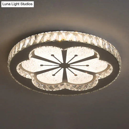 Contemporary Crystal Led Bedroom Ceiling Light In Stainless-Steel Flush Mount / Third Gear Flower