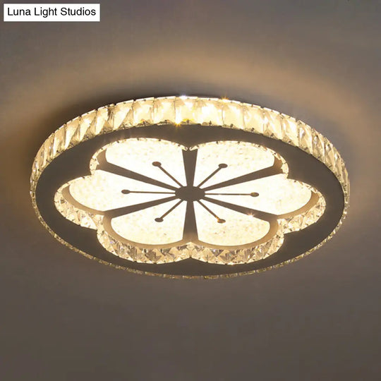 Contemporary Crystal Led Bedroom Ceiling Light In Stainless-Steel Flush Mount / Warm Flower