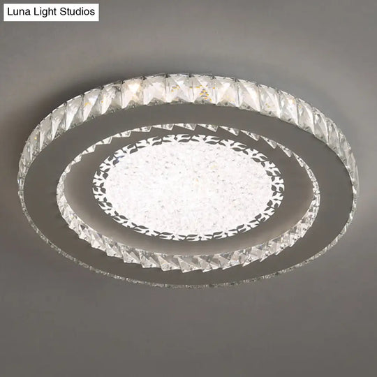 Contemporary Crystal Led Bedroom Ceiling Light In Stainless-Steel Flush Mount / Third Gear Leaf