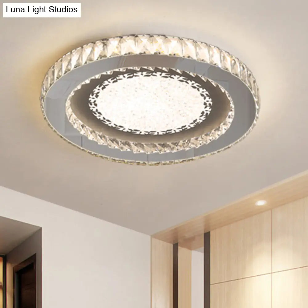 Contemporary Crystal Led Bedroom Ceiling Light In Stainless-Steel Flush Mount