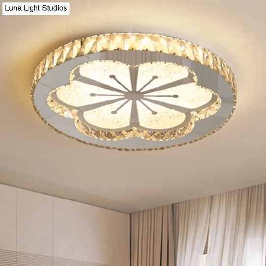 Contemporary Crystal Led Bedroom Ceiling Light In Stainless-Steel Flush Mount