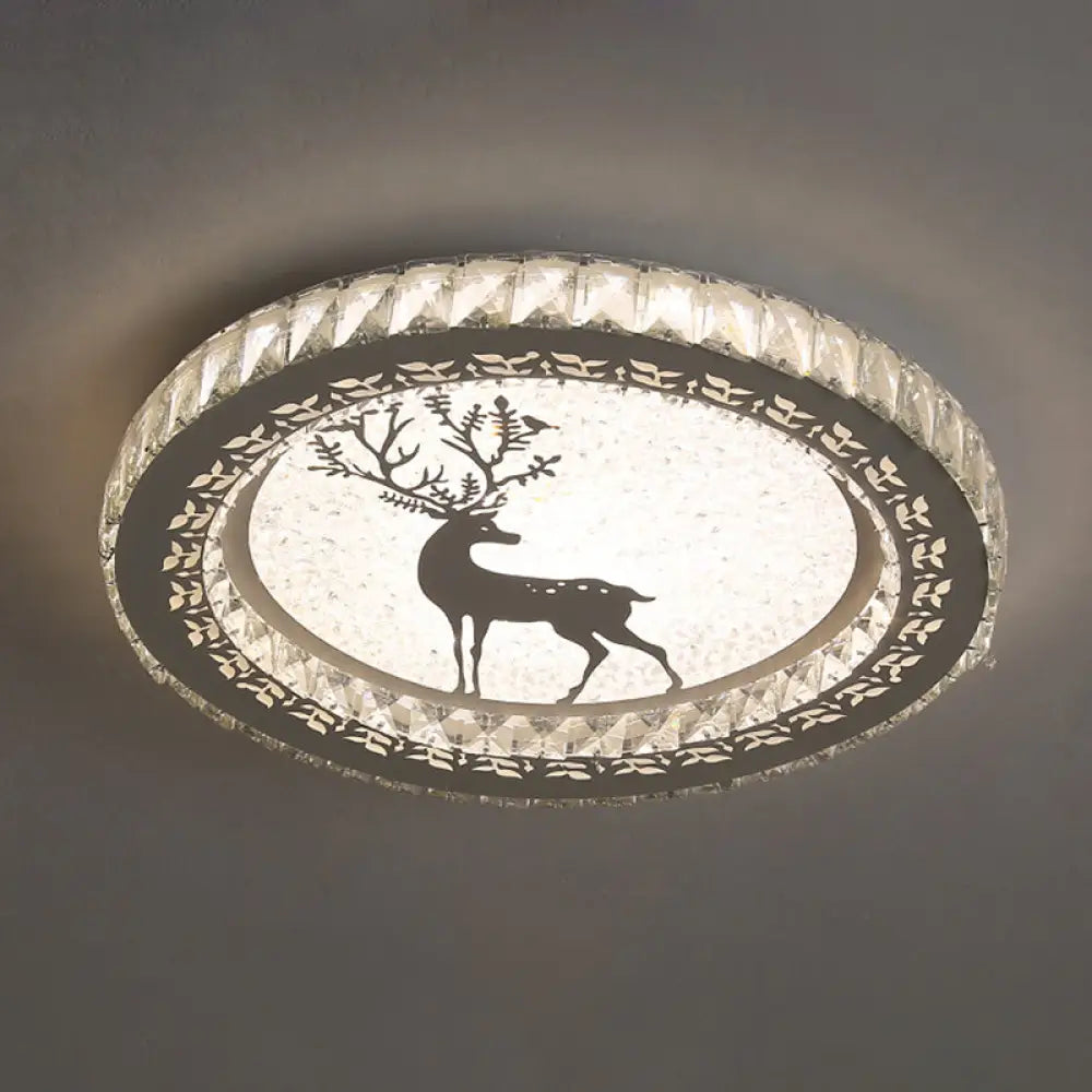 Contemporary Crystal Led Bedroom Ceiling Light In Stainless - Steel Flush Mount / Third Gear Deer