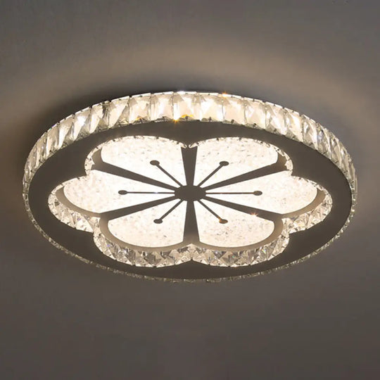 Contemporary Crystal Led Bedroom Ceiling Light In Stainless - Steel Flush Mount / Third Gear Flower